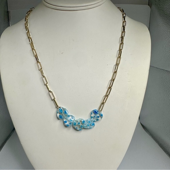 Sugarfix by Baublebar Gold Paperclip Chain Necklace w Blue Beaded Hearts - Picture 4 of 5